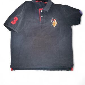 Vintage XL Us-polo-assn Men's Navy/Black and Red Polo-shirt